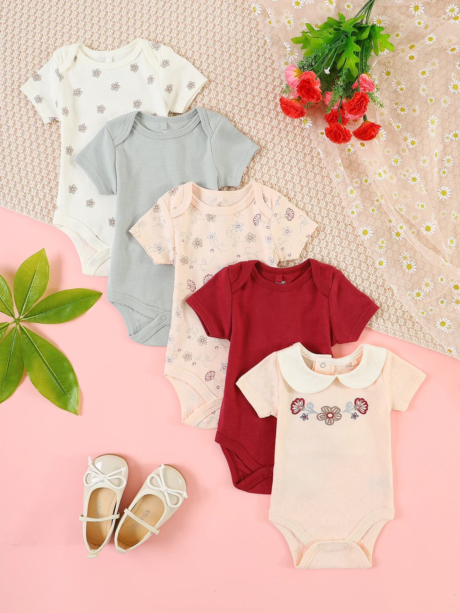 Baby girl clothes 5PCS Baby girl onesie newborn baby clothes summer Short-sleeved jumpsuitSuitable for 0-9 months