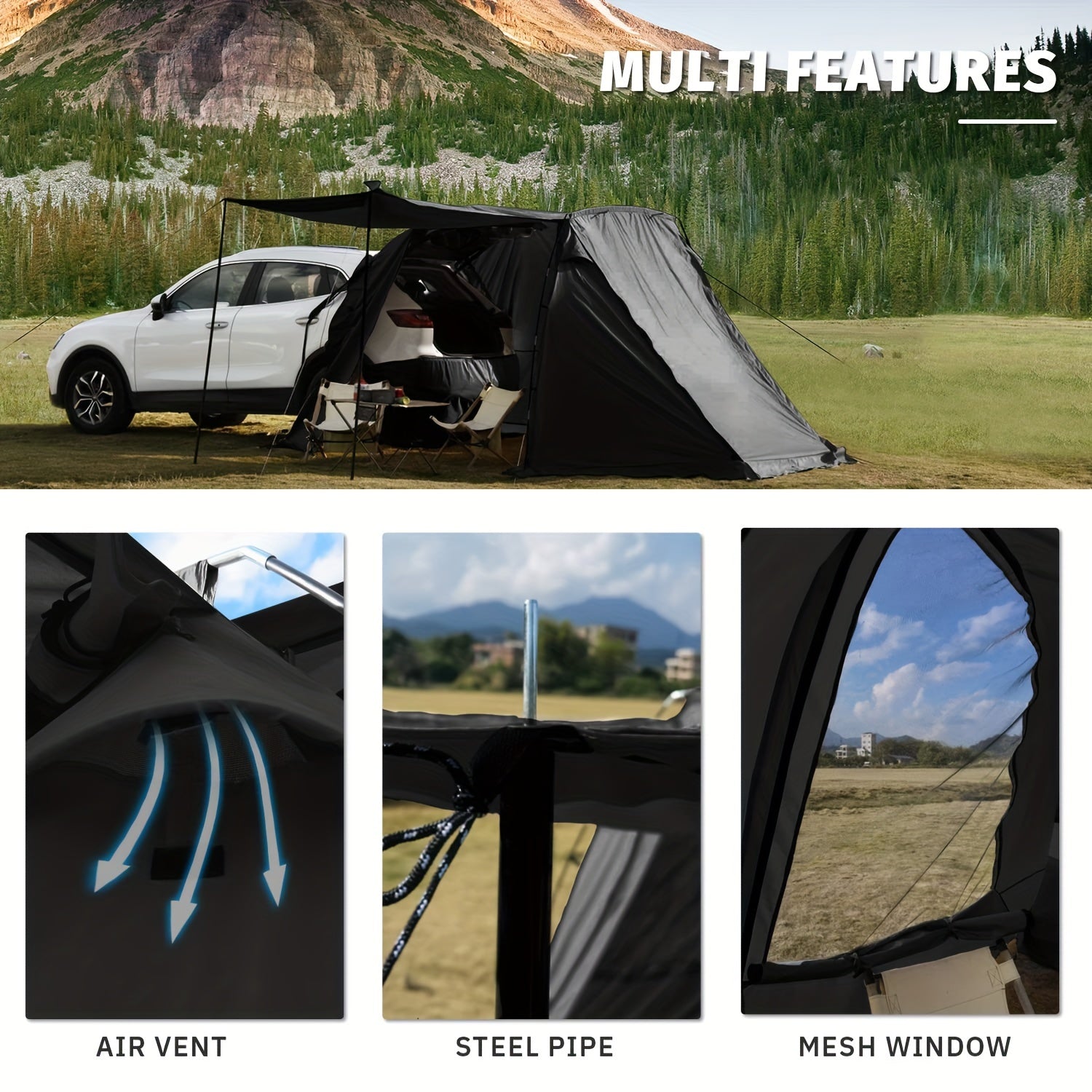 SUV Car Tent, Tailgate Shade Awning Tent for Camping, Vehicle Camping Tents Outdoor Travel