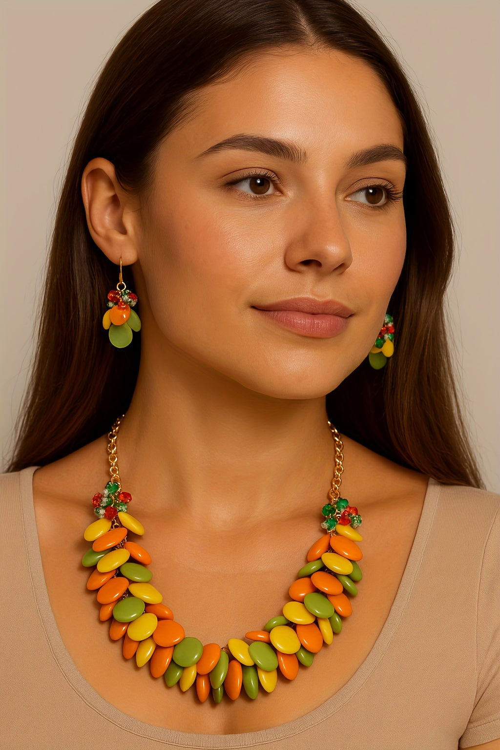 [Fashion Statement Necklace Set] Bocar Fashion Statement Necklace Set | Cluster Bubble Acrylic Bib Collar Jewelry for Women - Necklace And Earrings