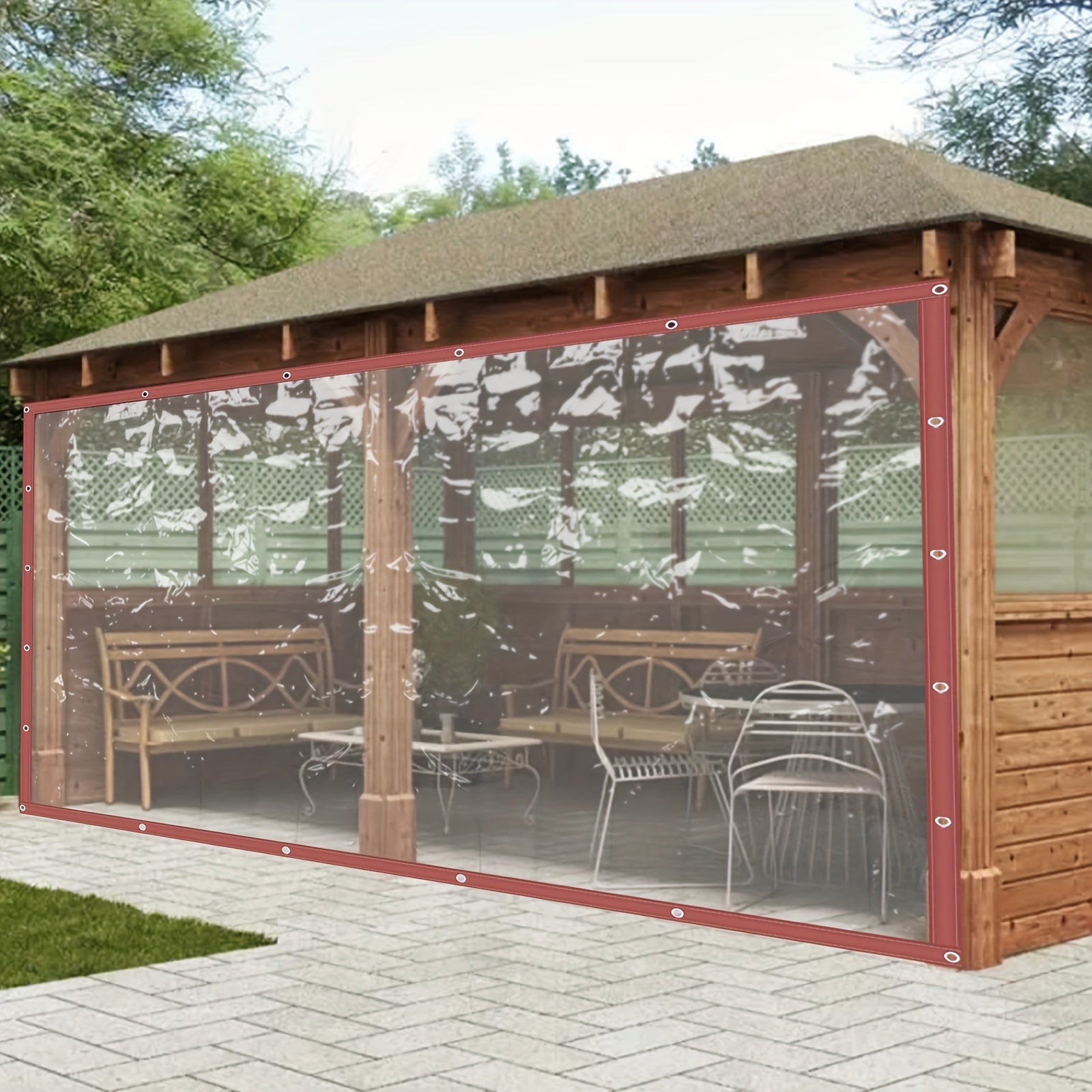 8x20 Ft Clear Vinyl Curtains - Waterproof, Commercial-Grade, Patio Winter Awning, PVC Porch Curtains for Tents, Awnings, Canopies, Brown Color