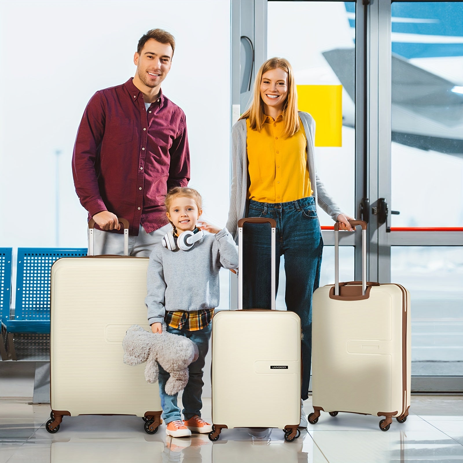 Luggage Sets 5 Piece, 28 Inch Expandable PP Hard Carry On Luggage Set With Rotating Wheels, 24 Inch Men's And Women's Lightweight Rolling Luggage, 20 Inch 3-piece Set For Portable Luggage, Beige