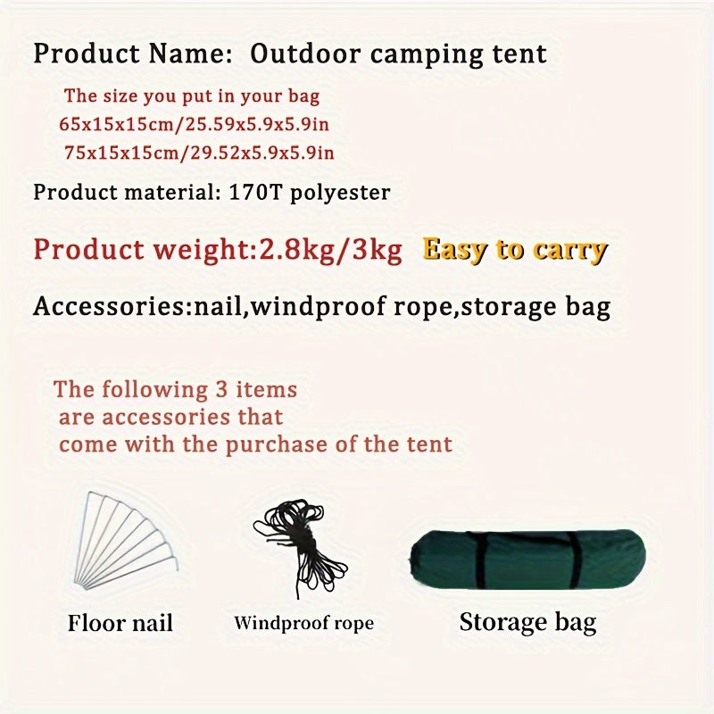 2-3 Person, Essential for Family Camping Lightweight Tent with Double Windproof Doors and Mosquito Net Suitable Hiking Backpacker, Camping Accessories And Equipment, Large Tents Outdoor Camping, Big Camping Tent, Camping Acce