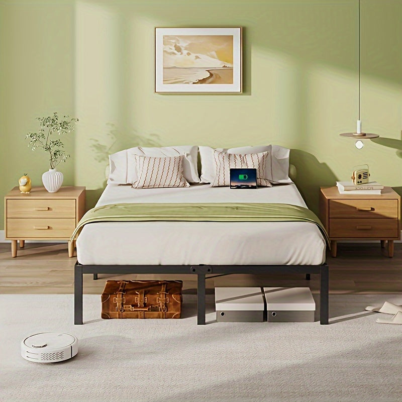 Twin/Full/King/Queen Size Bed Frame Avaliable, Metal Platform Bed Frame With Charging Station & Under Bed Storage Space, Sturdy Steel Slat Supports, No Box Spring Needed, Easy Assembly, Noise Free, Non-Slip