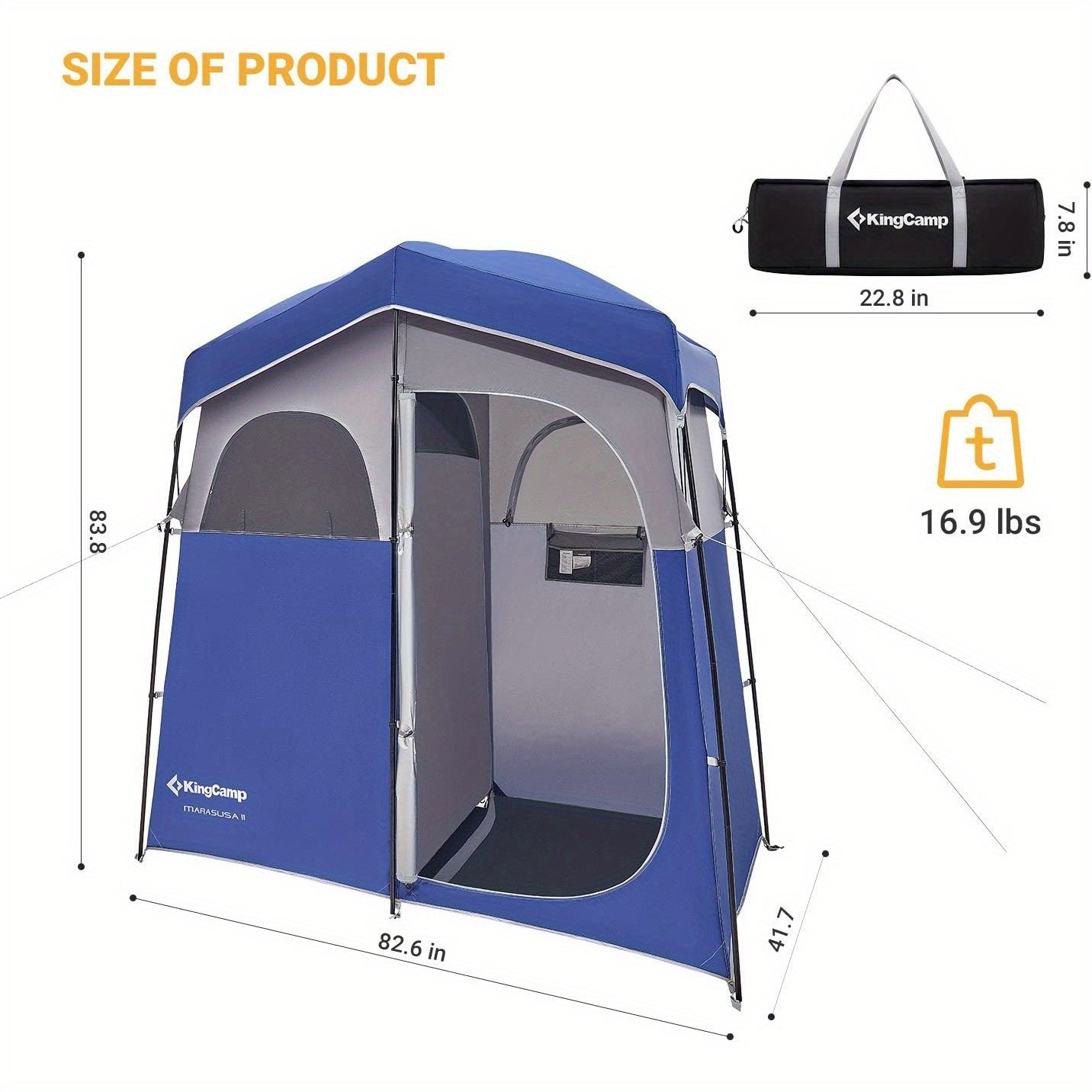 KingCamp Camping Shower Tent Oversize Space Privacy Tent Portable Outdoor Shower Tents for Camping with Floor Changing Tent Dressing Room Easy Set Up Shower Privacy Shelter 2 Rooms Toilet Tent