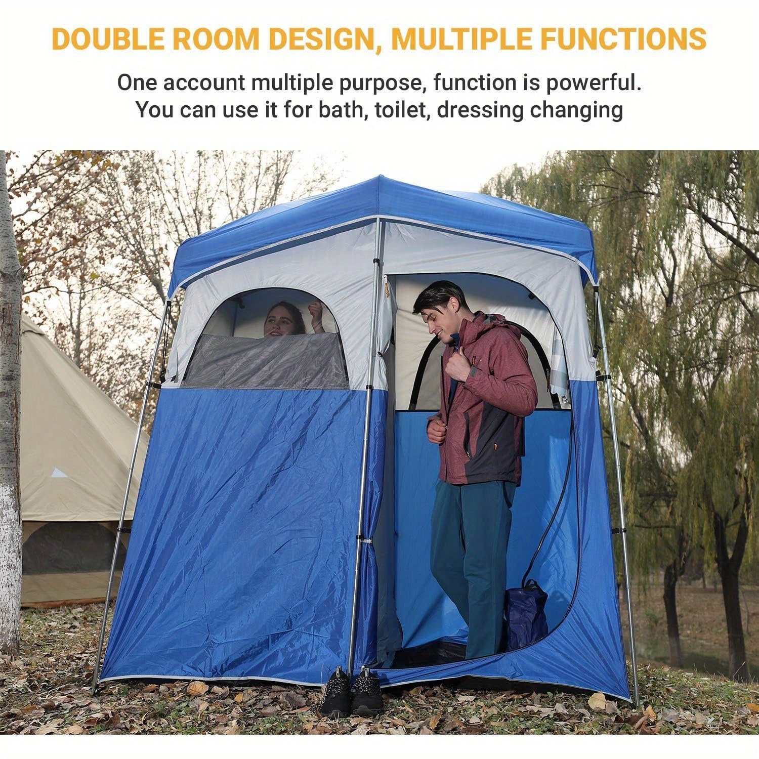 KingCamp Camping Shower Tent Oversize Space Privacy Tent Portable Outdoor Shower Tents for Camping with Floor Changing Tent Dressing Room Easy Set Up Shower Privacy Shelter 2 Rooms Toilet Tent