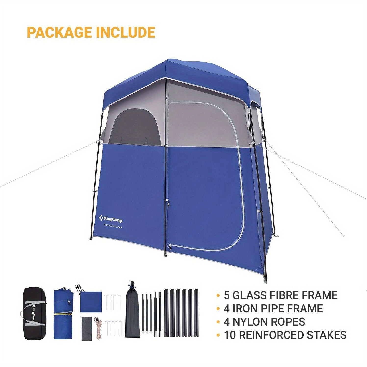 KingCamp Camping Shower Tent Oversize Space Privacy Tent Portable Outdoor Shower Tents for Camping with Floor Changing Tent Dressing Room Easy Set Up Shower Privacy Shelter 2 Rooms Toilet Tent