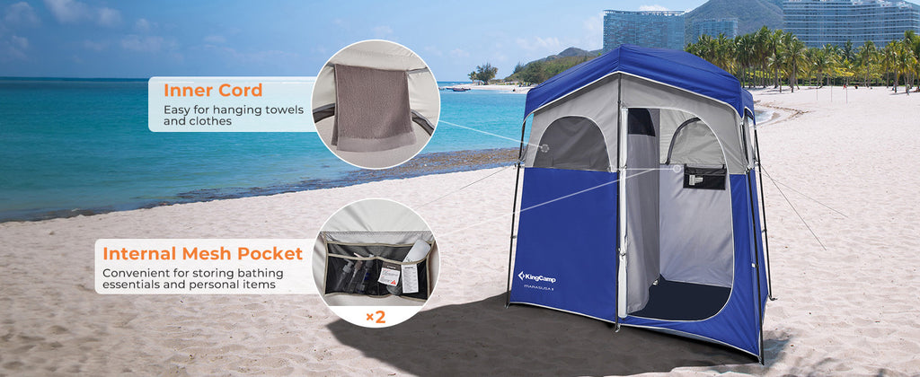 KingCamp Camping Shower Tent Oversize Space Privacy Tent Portable Outdoor Shower Tents for Camping with Floor Changing Tent Dressing Room Easy Set Up Shower Privacy Shelter 2 Rooms Toilet Tent
