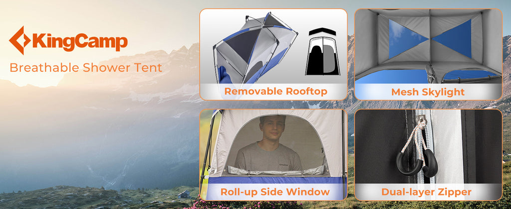 KingCamp Camping Shower Tent Oversize Space Privacy Tent Portable Outdoor Shower Tents for Camping with Floor Changing Tent Dressing Room Easy Set Up Shower Privacy Shelter 2 Rooms Toilet Tent