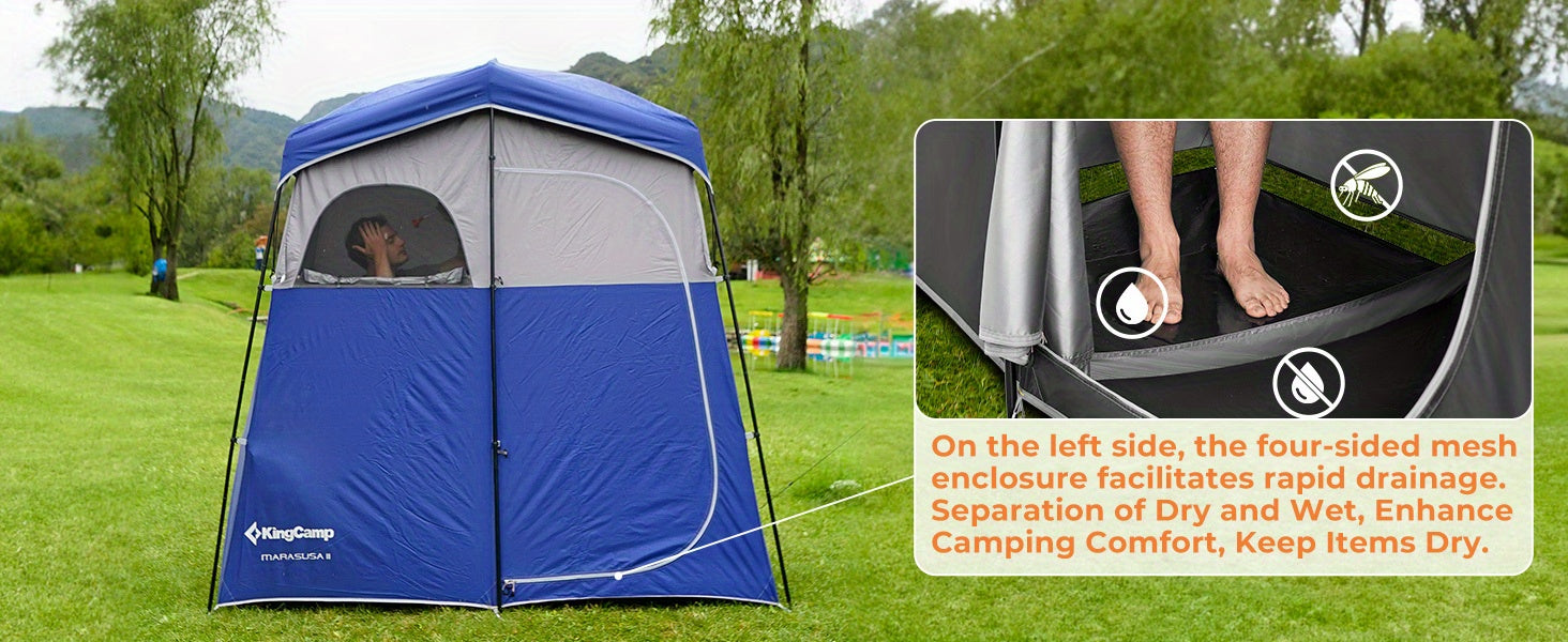 KingCamp Camping Shower Tent Oversize Space Privacy Tent Portable Outdoor Shower Tents for Camping with Floor Changing Tent Dressing Room Easy Set Up Shower Privacy Shelter 2 Rooms Toilet Tent