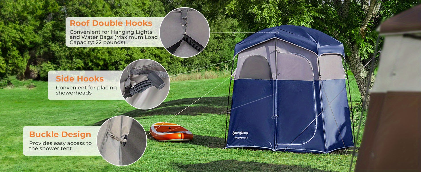 KingCamp Camping Shower Tent Oversize Space Privacy Tent Portable Outdoor Shower Tents for Camping with Floor Changing Tent Dressing Room Easy Set Up Shower Privacy Shelter 2 Rooms Toilet Tent