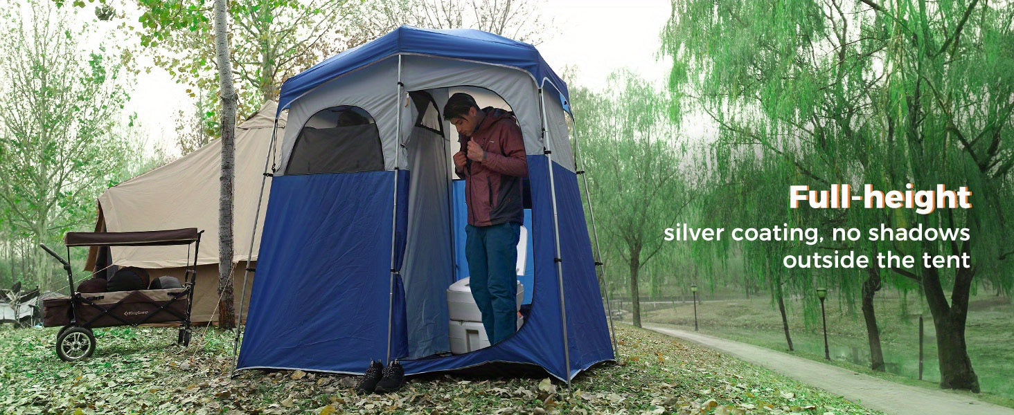 KingCamp Camping Shower Tent Oversize Space Privacy Tent Portable Outdoor Shower Tents for Camping with Floor Changing Tent Dressing Room Easy Set Up Shower Privacy Shelter 2 Rooms Toilet Tent