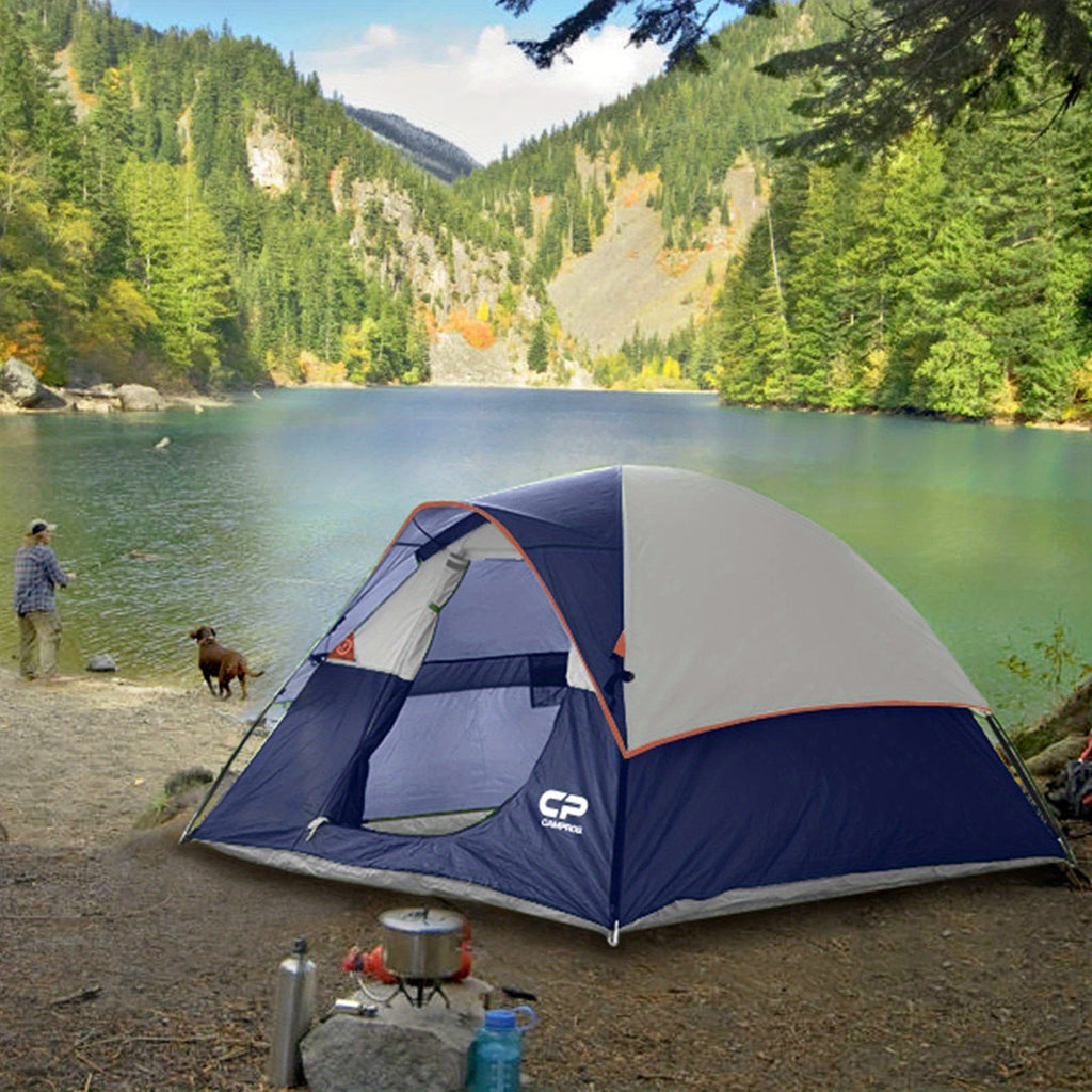 Camping Tent 3 Person Tent - Dome Tents for Camping, Waterproof Windproof Backpacking Tent, Easy Set up Small Lightweight Tents, for All Seasons Hiking Beach Outdoor with 3 Mesh Windows Blue