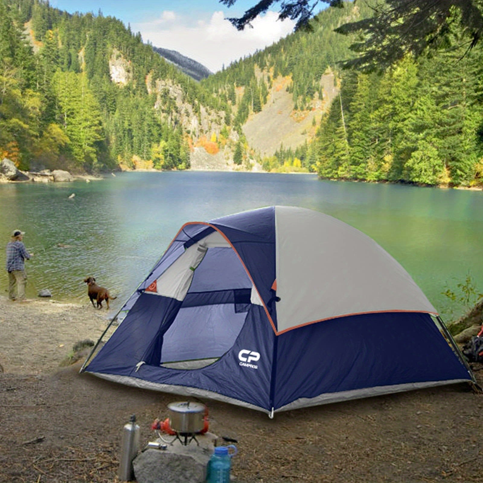 Camping Tent 3 Person Tent - Dome Tents for Camping, Waterproof Windproof Backpacking Tent, Easy Set up Small Lightweight Tents, for All Seasons Hiking Beach Outdoor with 3 Mesh Windows Blue