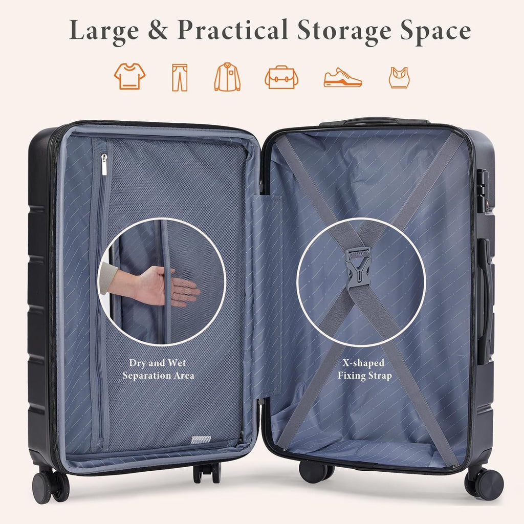 20/24/28 Inch Lightweight Hard Shell ABS Carry On Luggage with Double Spinner Wheels, Expandable Rolling Luggage and TSA Lock