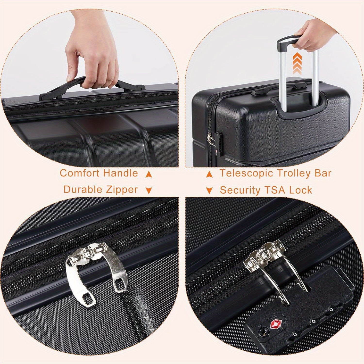20/24/28 Inch Lightweight Hard Shell ABS Carry On Luggage with Double Spinner Wheels, Expandable Rolling Luggage and TSA Lock