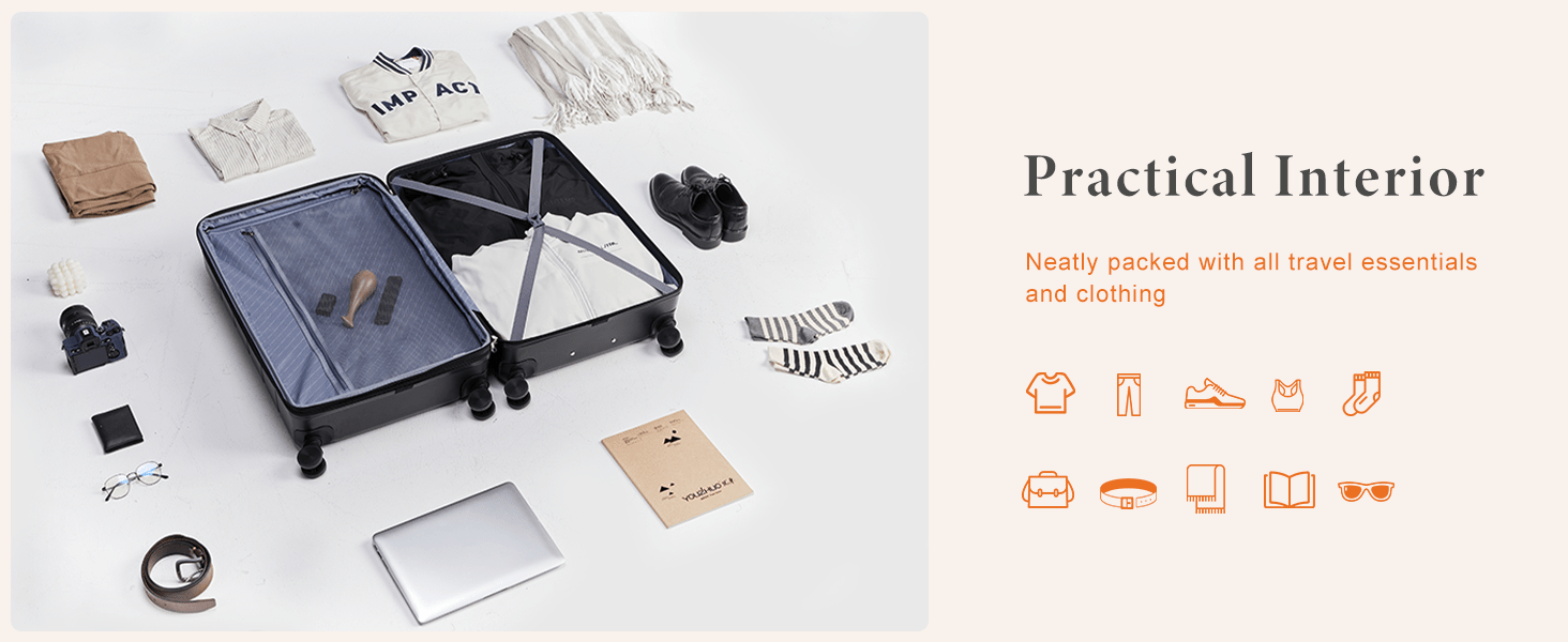 20/24/28 Inch Lightweight Hard Shell ABS Carry On Luggage with Double Spinner Wheels, Expandable Rolling Luggage and TSA Lock