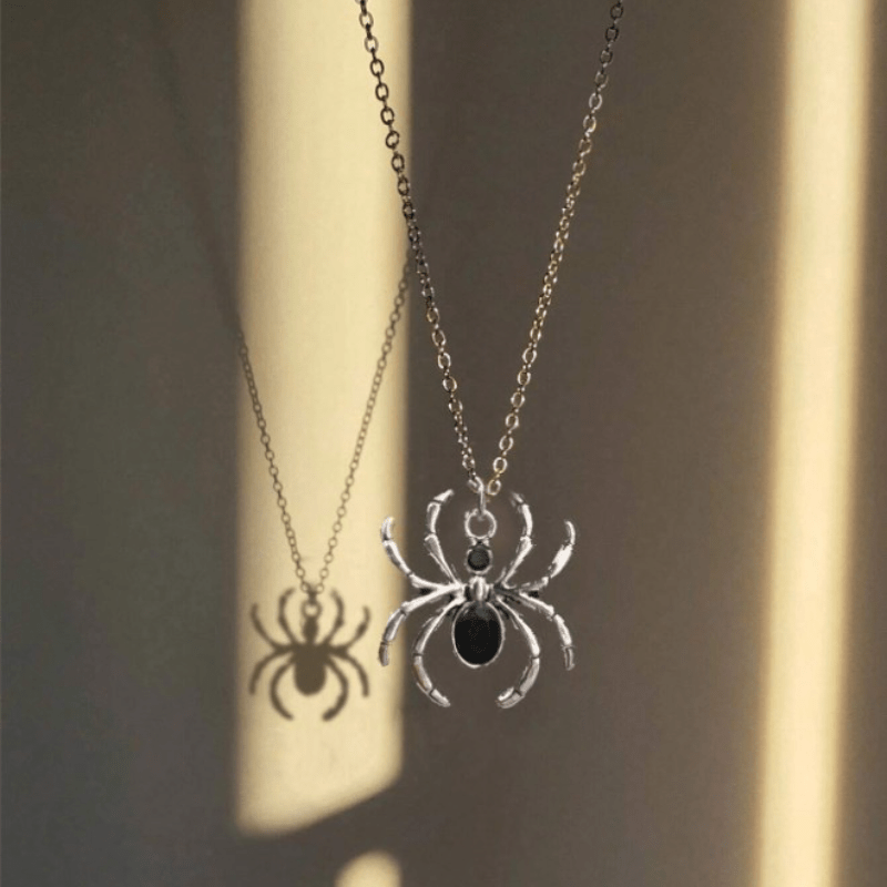 1pc Vintage Dark Style Gothic Alloy Rhinestone Spider Pendant Women Necklace