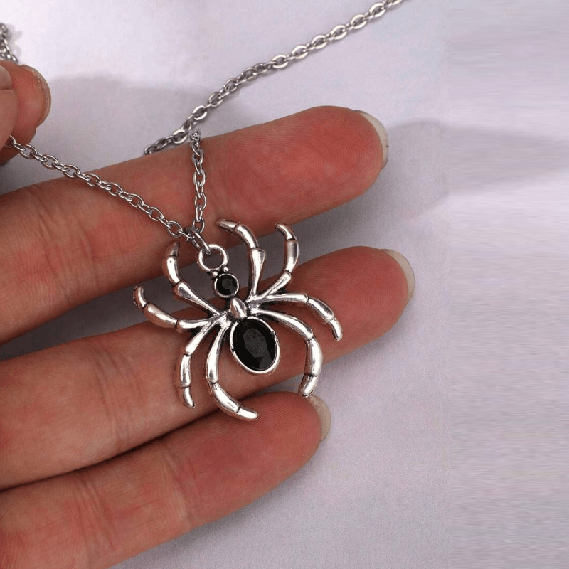 1pc Vintage Dark Style Gothic Alloy Rhinestone Spider Pendant Women Necklace