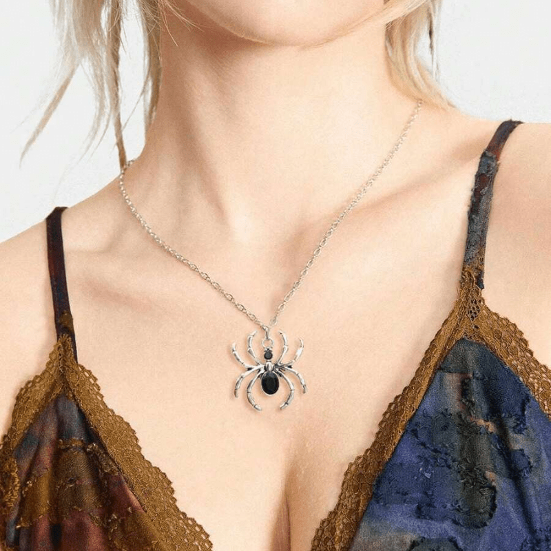 1pc Vintage Dark Style Gothic Alloy Rhinestone Spider Pendant Women Necklace