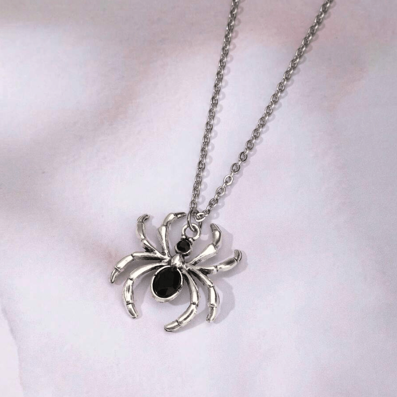 1pc Vintage Dark Style Gothic Alloy Rhinestone Spider Pendant Women Necklace