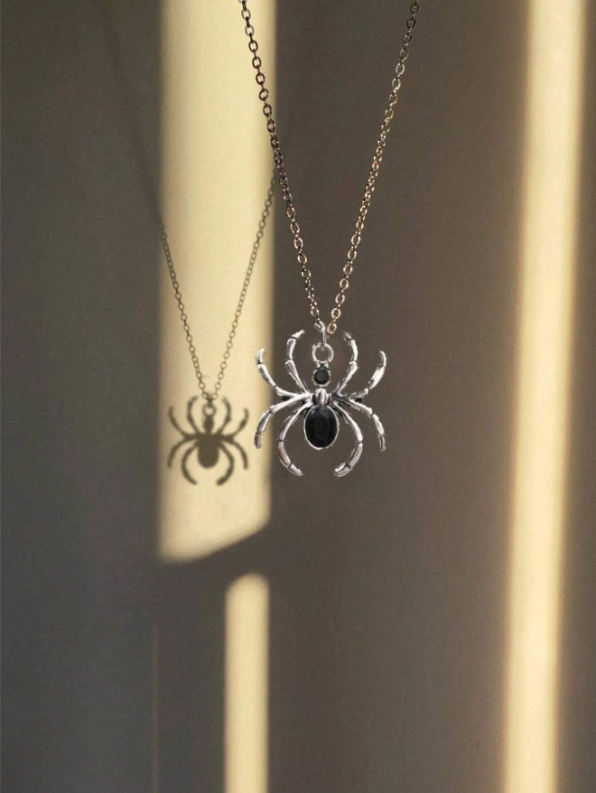 1pc Vintage Dark Style Gothic Alloy Rhinestone Spider Pendant Women Necklace