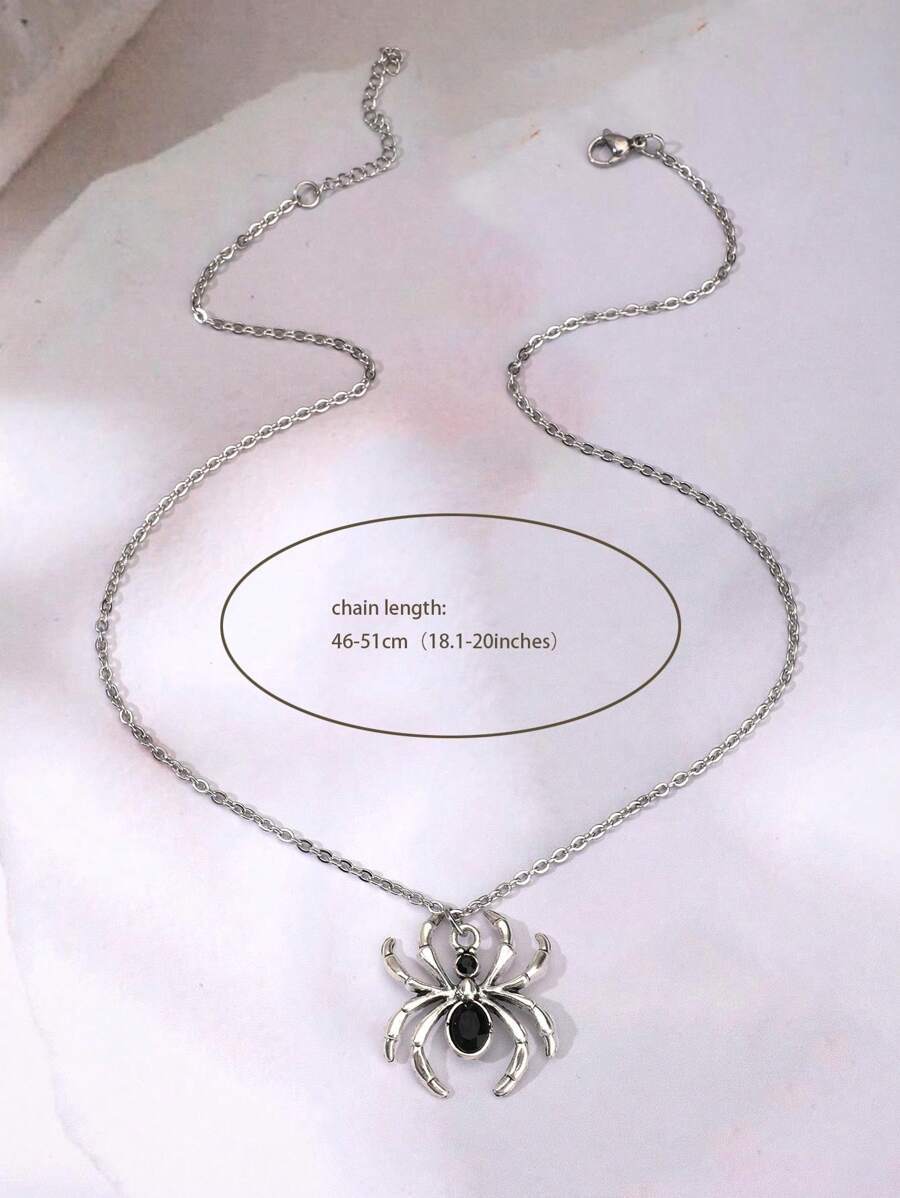 1pc Vintage Dark Style Gothic Alloy Rhinestone Spider Pendant Women Necklace