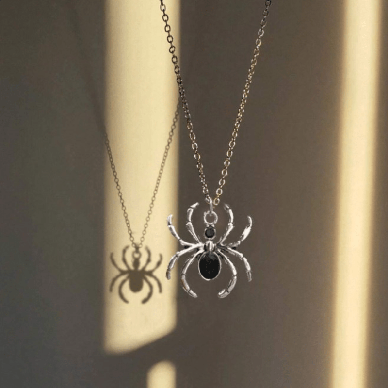 1pc Vintage Dark Style Gothic Alloy Rhinestone Spider Pendant Women Necklace