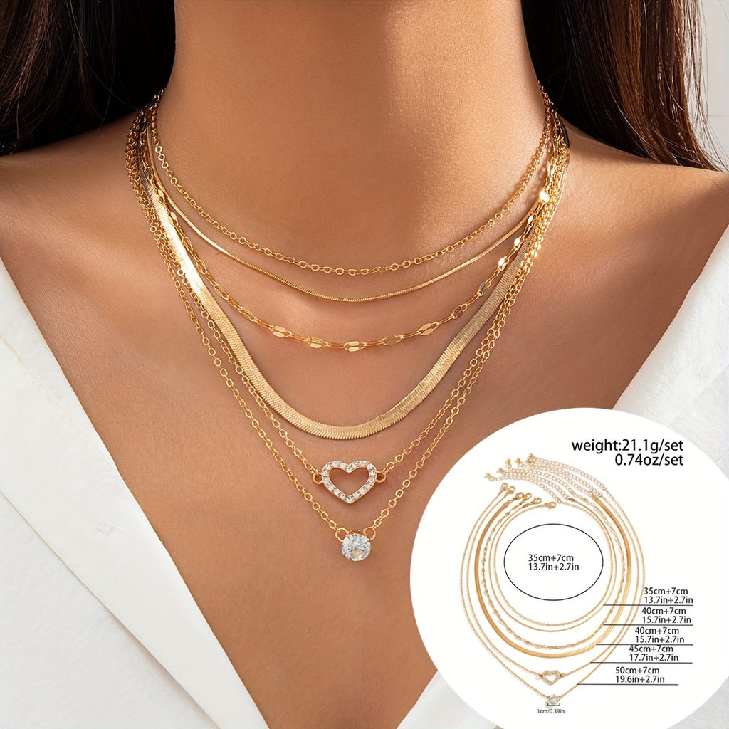 6 PCs women necklace set fashionable dainty snake chain layered necklace heart pendant necklace jewelry gift for WOMEN'S girl
