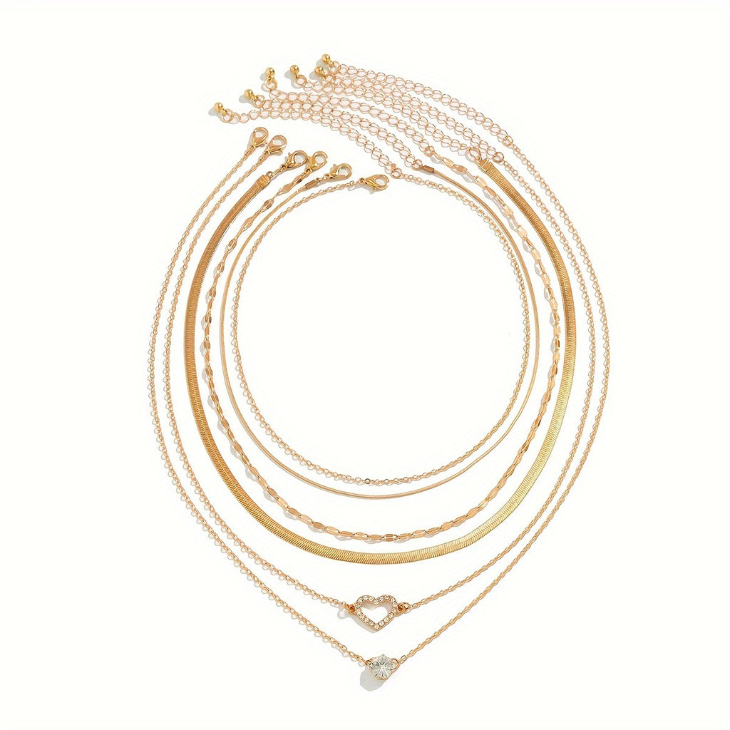 6 PCs women necklace set fashionable dainty snake chain layered necklace heart pendant necklace jewelry gift for WOMEN'S girl