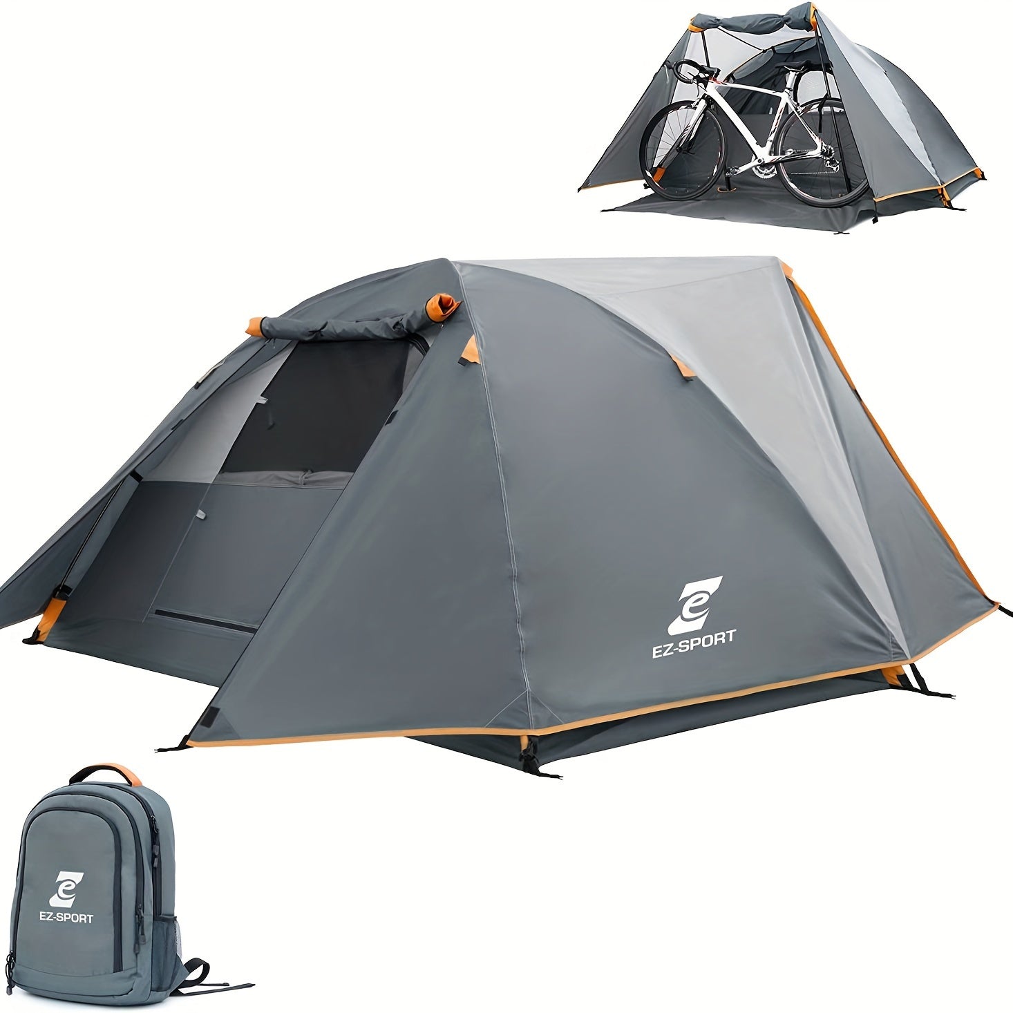 Camping Tent 2 Person, Aluminum Poles Tent with Bike Shed and Rainfly-Portable Dome Tents for Camping