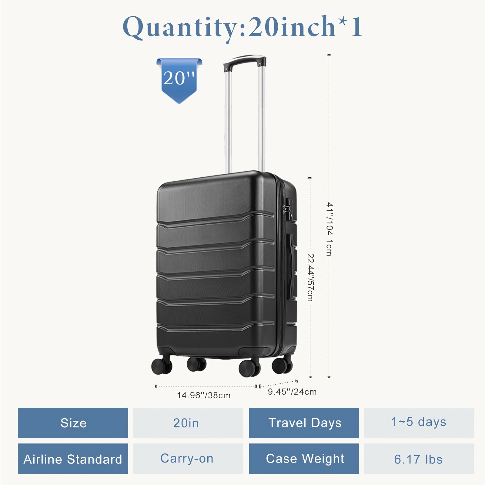 20/24/28 Inch Lightweight Hard Shell ABS Carry On Luggage with Double Spinner Wheels, Expandable Rolling Luggage and TSA Lock