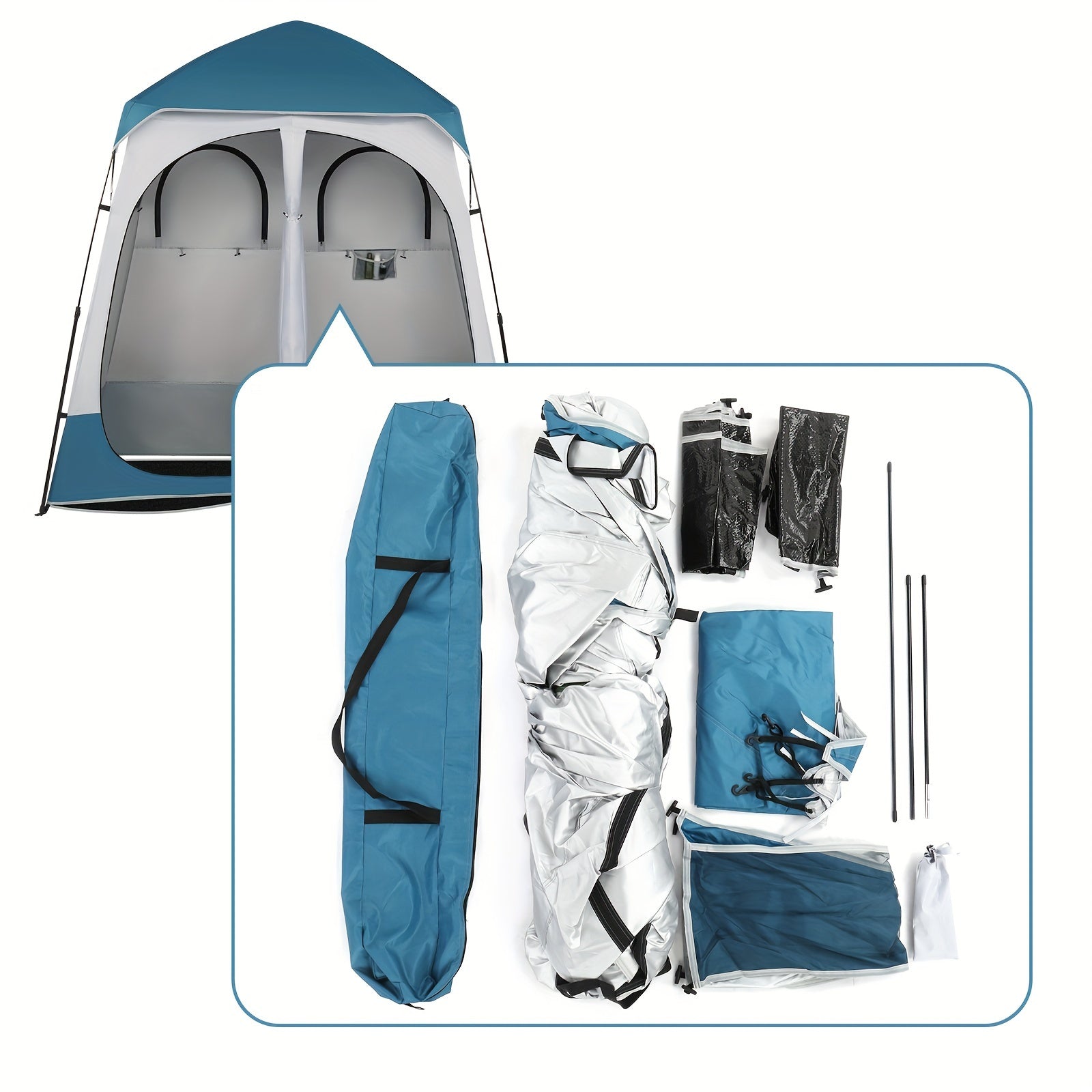 2-Person Pop-Up Dressing Tent - Portable Bathroom Shelter with Toilet, Lightweight Oxford Cloth Changing Tent for Camping, Beach, RV - Easy Setup Outdoor Privacy Tent (Blue/White), Tents for Outside Party, High Quality Cover
