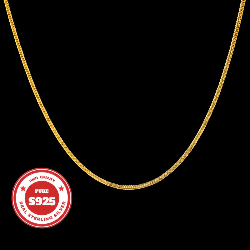 S925 Golden Round Snake Bone Necklace for Men And Women Necklace, Fashion Trend, Birthday Gift, Valentine's Day, Perfect Anniversary, Suitable for Men, Wife, Girlfriend, Mother, Fashion Gift, Various Festivals, 0.6oz