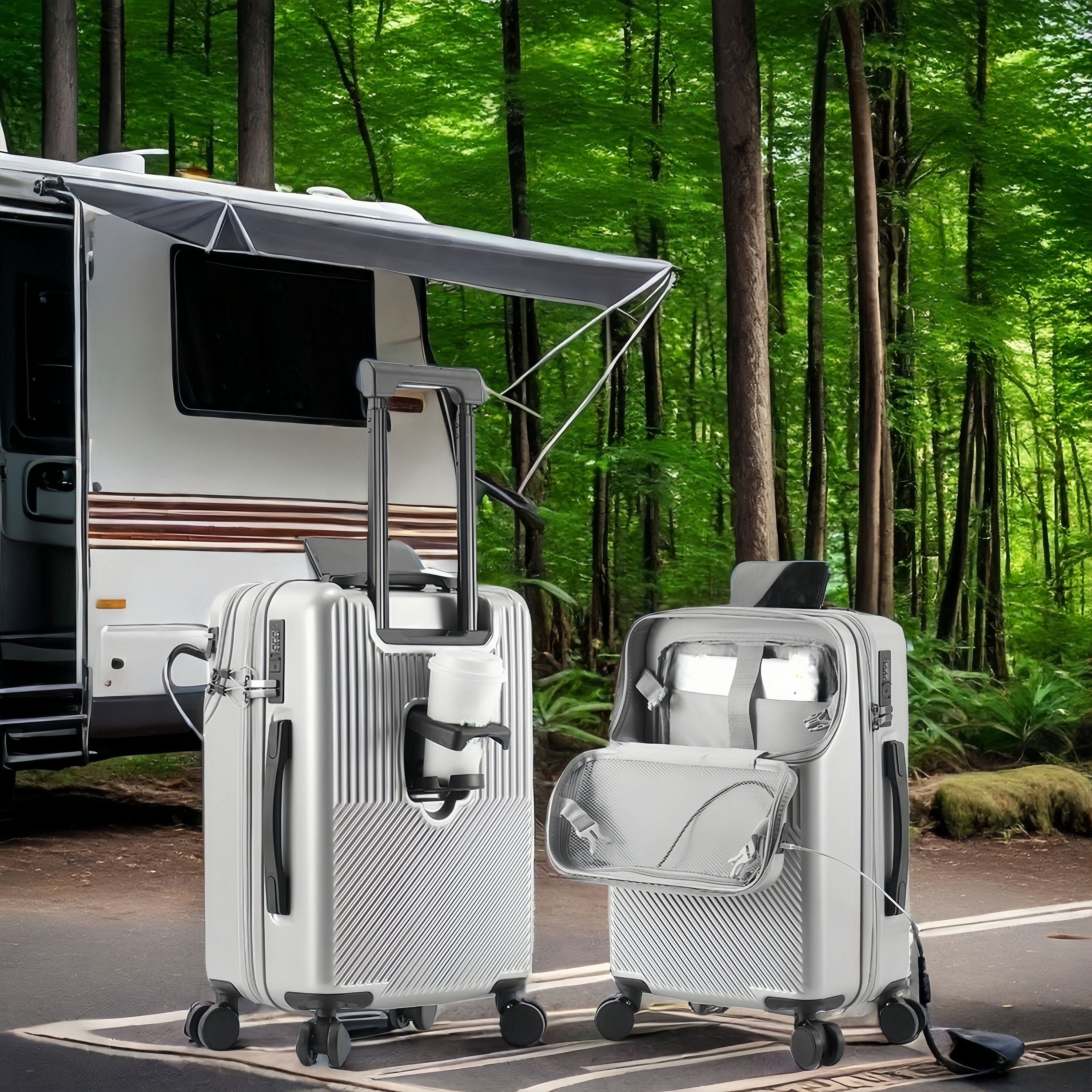 1pc 20/22/24/26 Inch Carry On Front Open Luggage, ABS+PC Suitcase, Travel Functional Boarding Case With Double Spinner Wheels, Lightweight Rolling Luggage With TSA Lock, Easy Maneuverability For Stress-Free Travel Experience