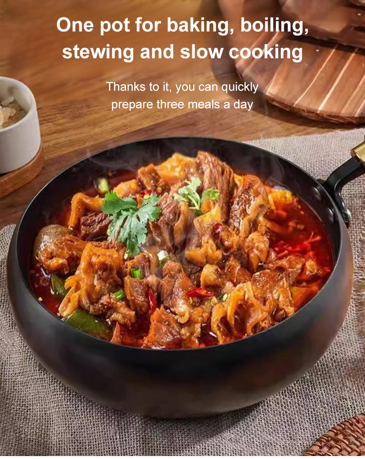 Big Belly Pot Deepened Non-stick Iron Pot Flat Bottom Uncoated Small Frying Pan Iron Pan with Lid Uncoated Frying Pan Big Belly