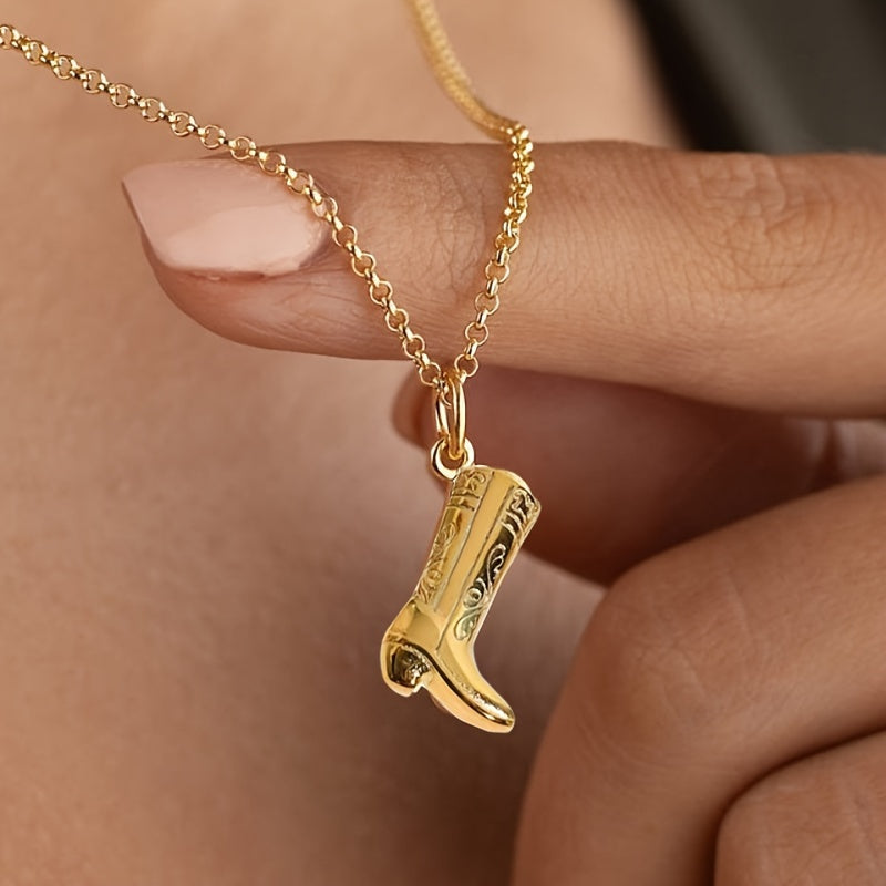 1pc New Retro Golden Western Cowboy Golden Boots Copper Pendant Men Women Necklace Fashion Party Anniversary Jewelry Necklace