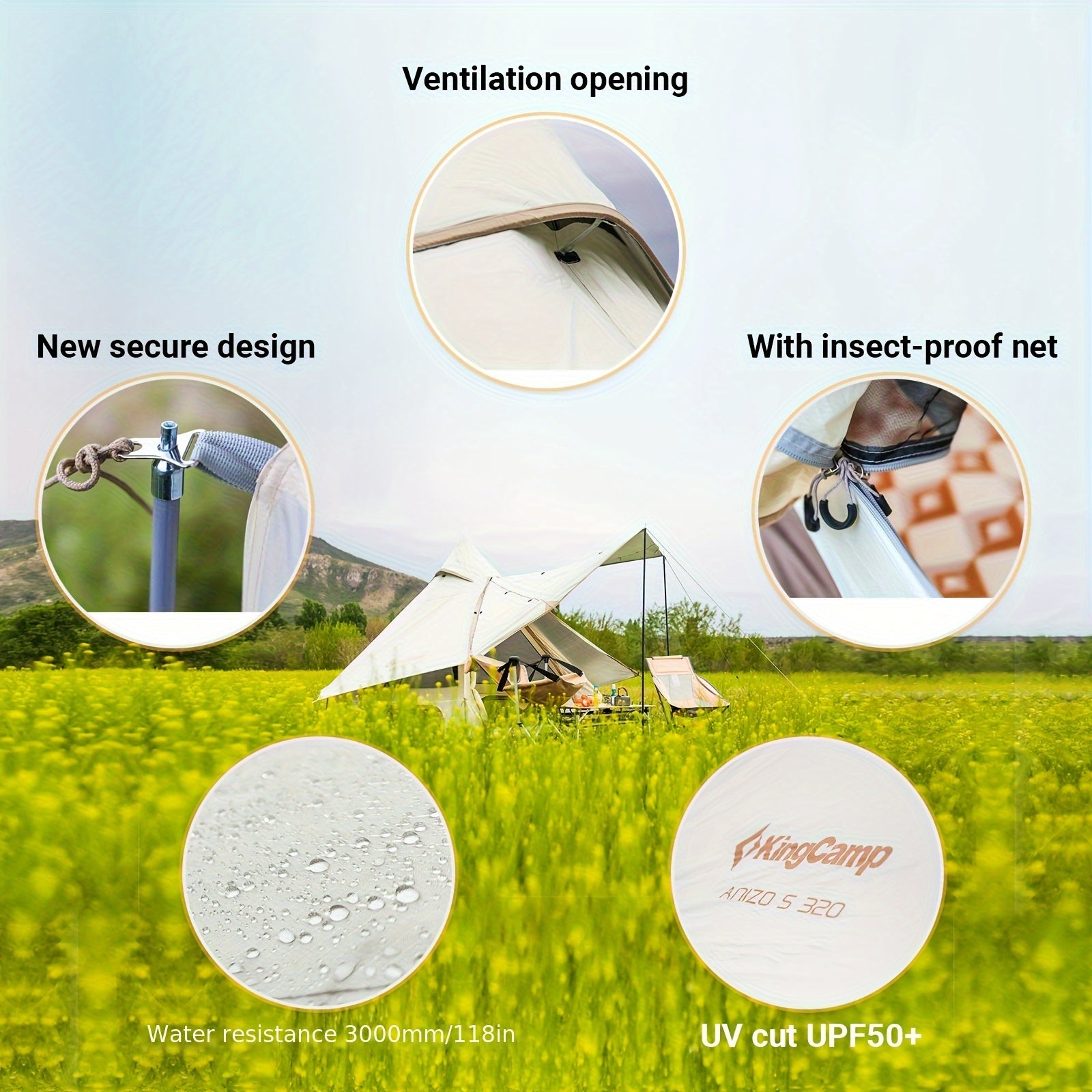 KingCamp Camping Tent 5-6 Person 4 Season Double Layers Waterproof Anti-UV Windproof Tents Family Outdoor Camping Tent