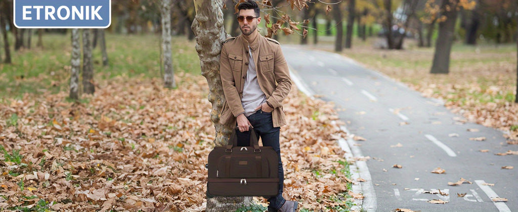 Rolling Luggage Duffel Bag - Spacious & Stylish with Shoe Compartment - Azul & Beige Weekender Set