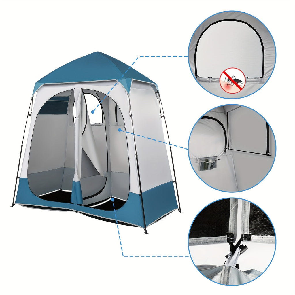 2-Person Pop-Up Dressing Tent - Portable Bathroom Shelter with Toilet, Lightweight Oxford Cloth Changing Tent for Camping, Beach, RV - Easy Setup Outdoor Privacy Tent (Blue/White), Tents for Outside Party, High Quality Cover
