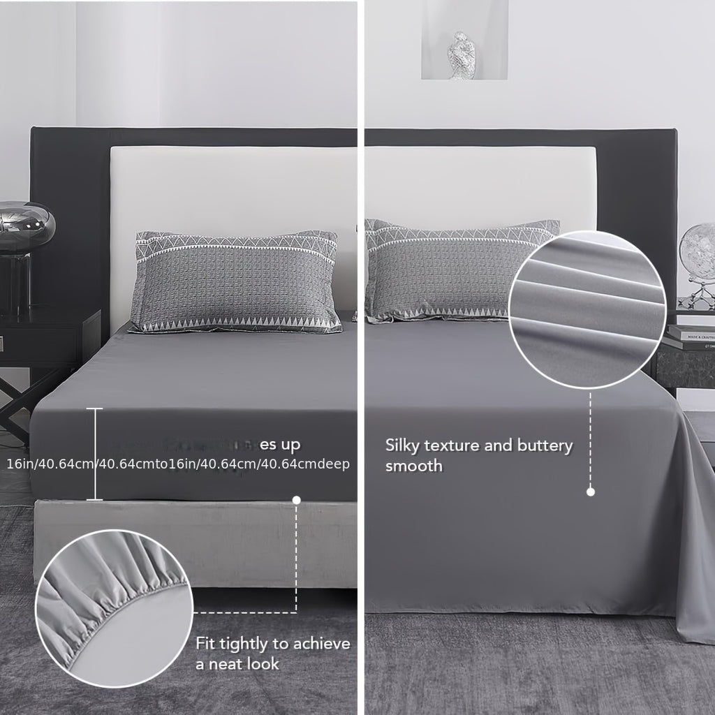 Lekesky 7 Pieces Queen Comforter Set Gray Boho Comforter for Queen Size Bed with 2 Sides Pockets, Bed in a Bag Queen with Flat Sheet and Fitted Sheet, Pillowcases & Shams