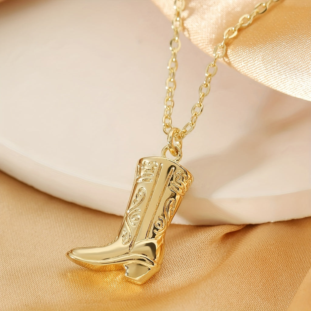 1pc New Retro Golden Western Cowboy Golden Boots Copper Pendant Men Women Necklace Fashion Party Anniversary Jewelry Necklace