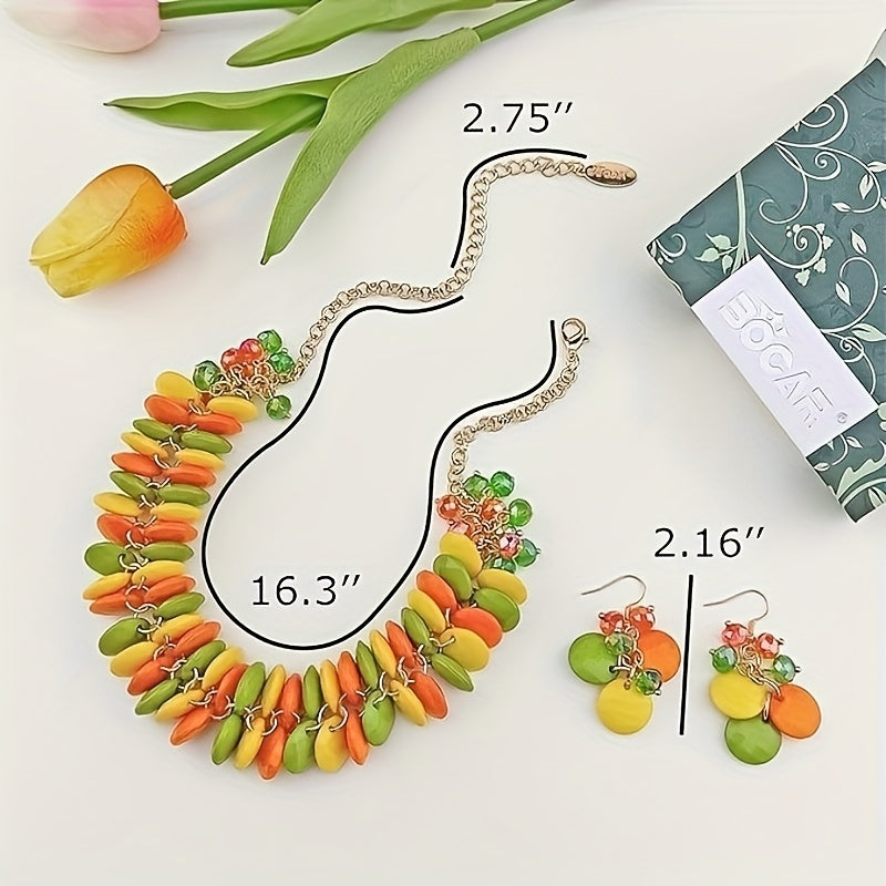 [Fashion Statement Necklace Set] Bocar Fashion Statement Necklace Set | Cluster Bubble Acrylic Bib Collar Jewelry for Women - Necklace And Earrings