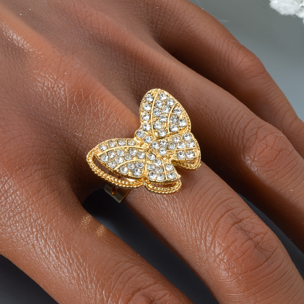 1-Set Exquisite Copper Golden Butterfly Jewelry Set for Women - Necklace, Bangle, Ring, Earrings with Pendant - Perfect Gift for Wedding, Party, Birthday, Anniversary, and Daily Wear