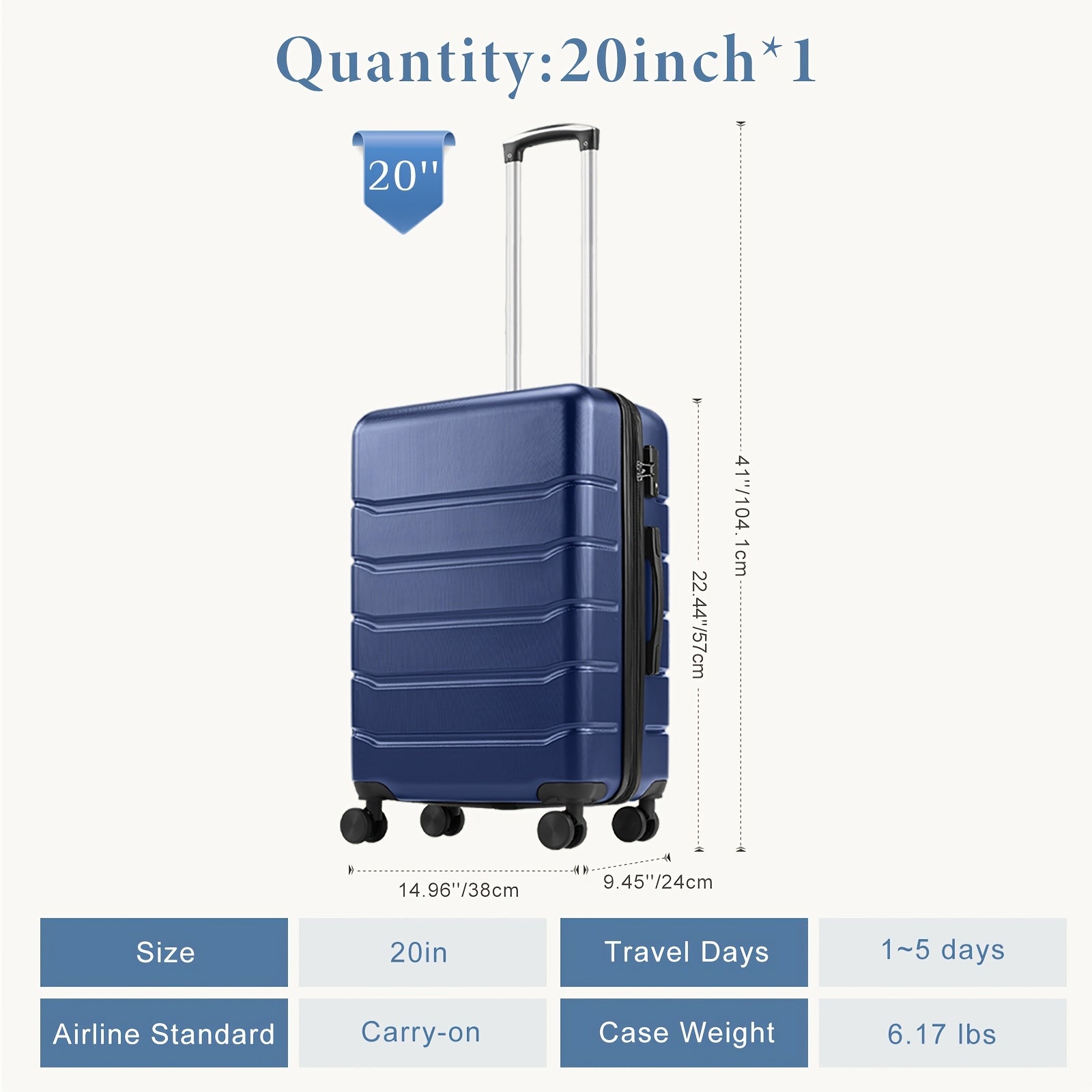 20/24/28 Inch Lightweight Hard Shell ABS Carry On Luggage with Double Spinner Wheels, Expandable Rolling Luggage and TSA Lock