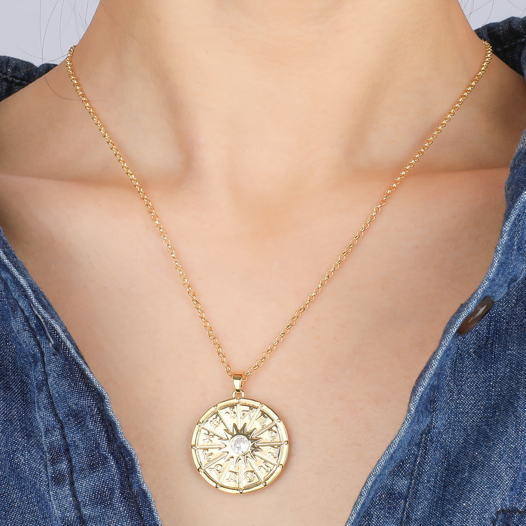 Women Necklace, Ladies Constellation Pendant Golden Necklace, Women's Jewelry Accessories, Party Jewelry Gifts, Gifts For Her, Ladies Fashion Pendant Necklace