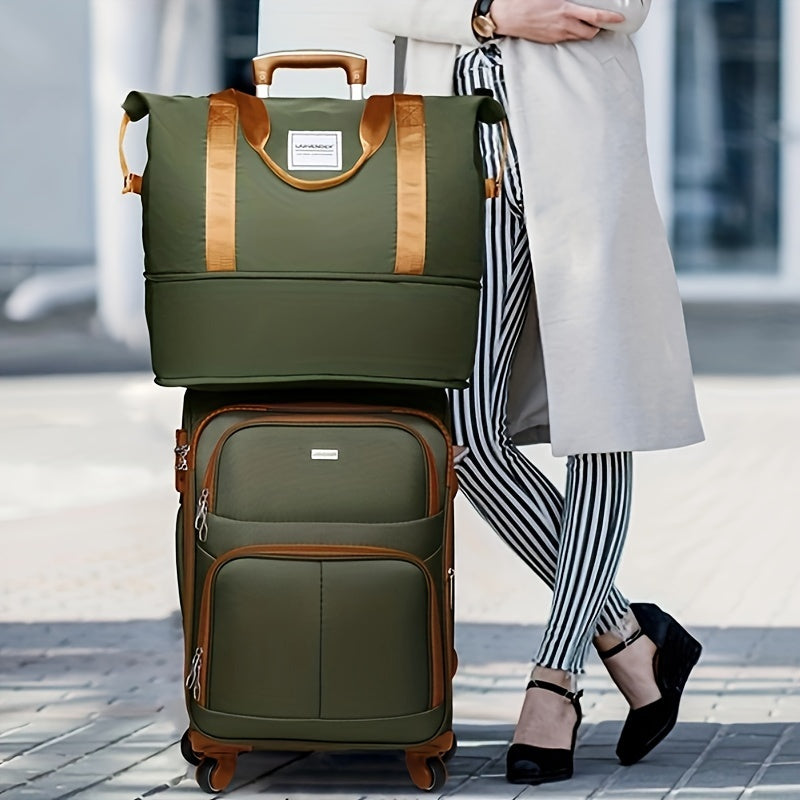 Soft Edge Luggage Set Of 3 Pieces, Expandable 20 Inch Carry On Luggage 22x14x9, Approved By The Airline, With TSA Lock Wheels, Lightweight Rolling Luggage For Men And Women, Green/brown