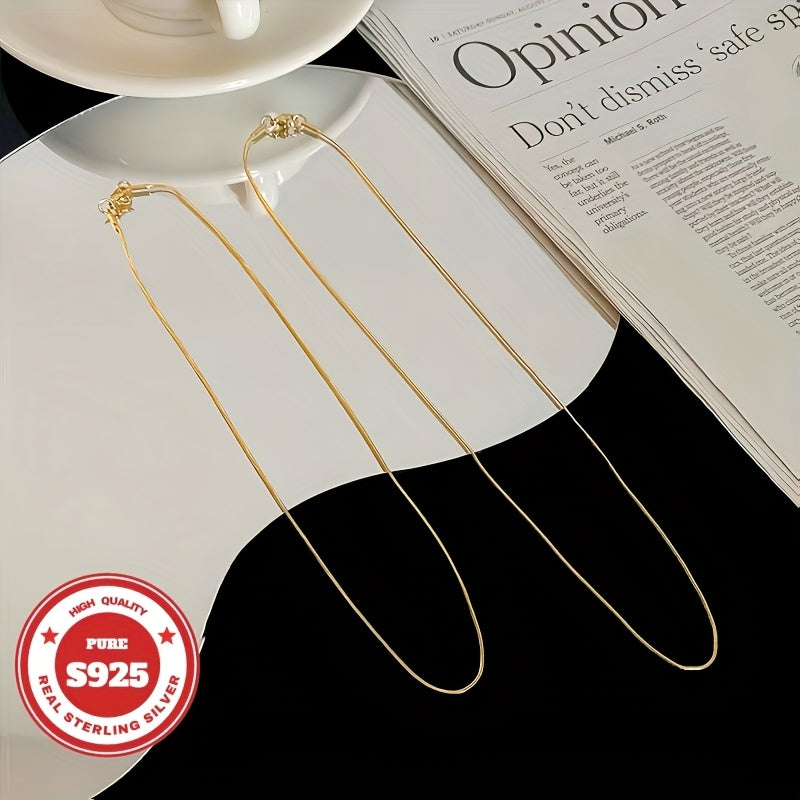 S925 Golden Round Snake Bone Necklace for Men And Women Necklace, Fashion Trend, Birthday Gift, Valentine's Day, Perfect Anniversary, Suitable for Men, Wife, Girlfriend, Mother, Fashion Gift, Various Festivals, 0.6oz