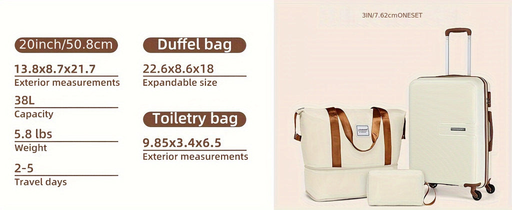 Luggage Sets 5 Piece, 28 Inch Expandable PP Hard Carry On Luggage Set With Rotating Wheels, 24 Inch Men's And Women's Lightweight Rolling Luggage, 20 Inch 3-piece Set For Portable Luggage, Beige