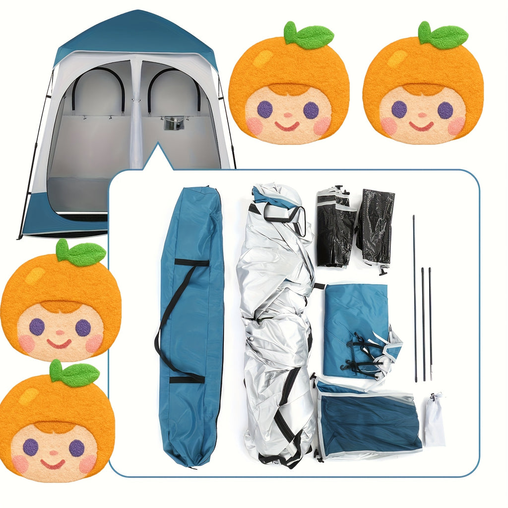 2-Person Pop-Up Dressing Tent - Portable Bathroom Shelter with Toilet, Lightweight Oxford Cloth Changing Tent for Camping, Beach, RV - Easy Setup Outdoor Privacy Tent (Blue/White), Tents for Outside Party, High Quality Cover