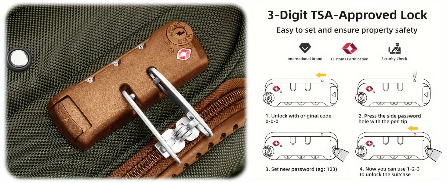 Soft Edge Luggage Set Of 3 Pieces, Expandable 20 Inch Carry On Luggage 22x14x9, Approved By The Airline, With TSA Lock Wheels, Lightweight Rolling Luggage For Men And Women, Green/brown